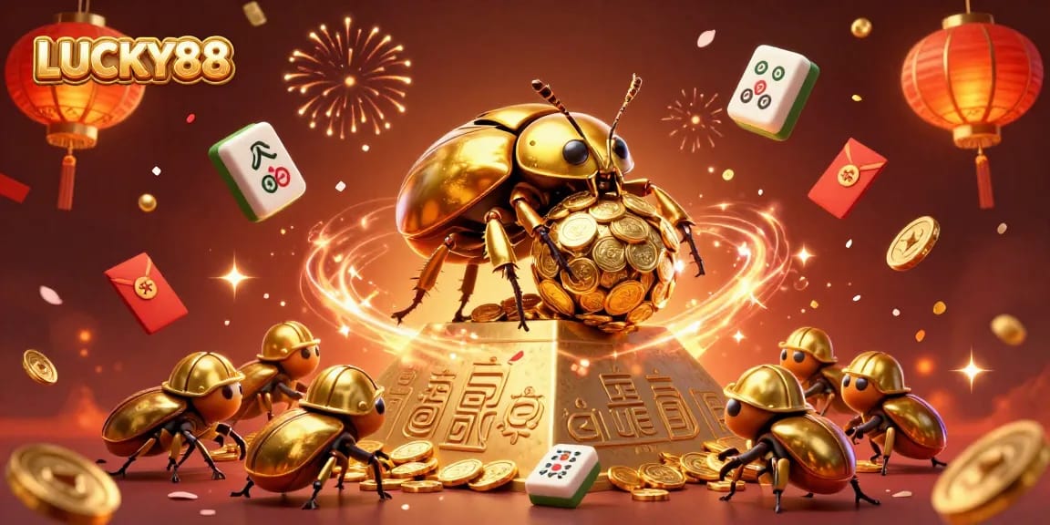 Spin to win with LUCKY88's vibrant casino-themed illustration featuring lucky symbols and festive elements.