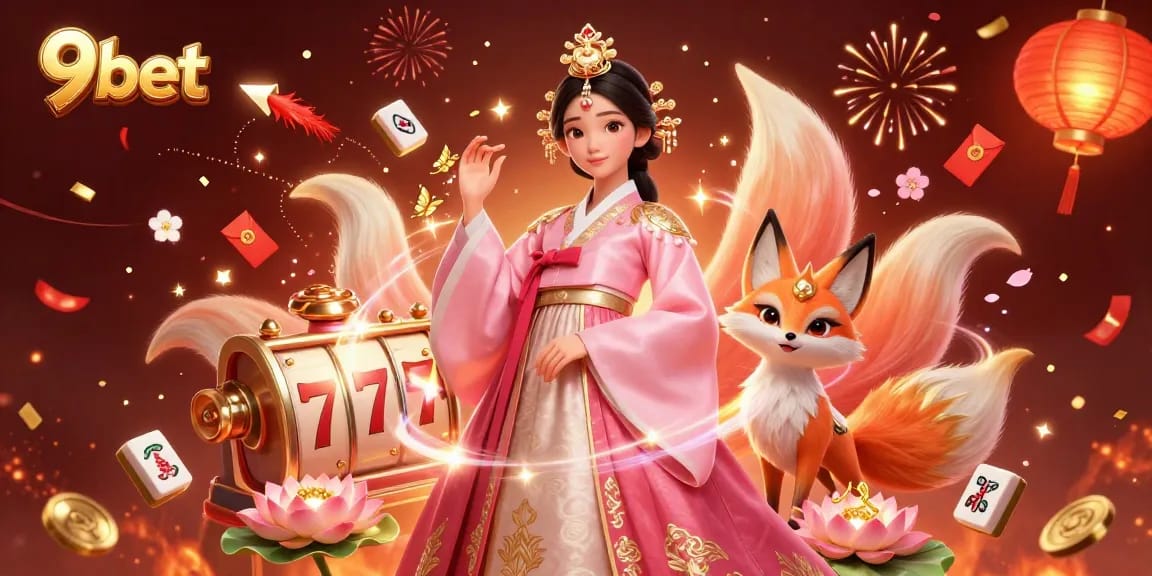 Win big with 9bet: magical casino illustration featuring vibrant gaming elements and lucky symbols.