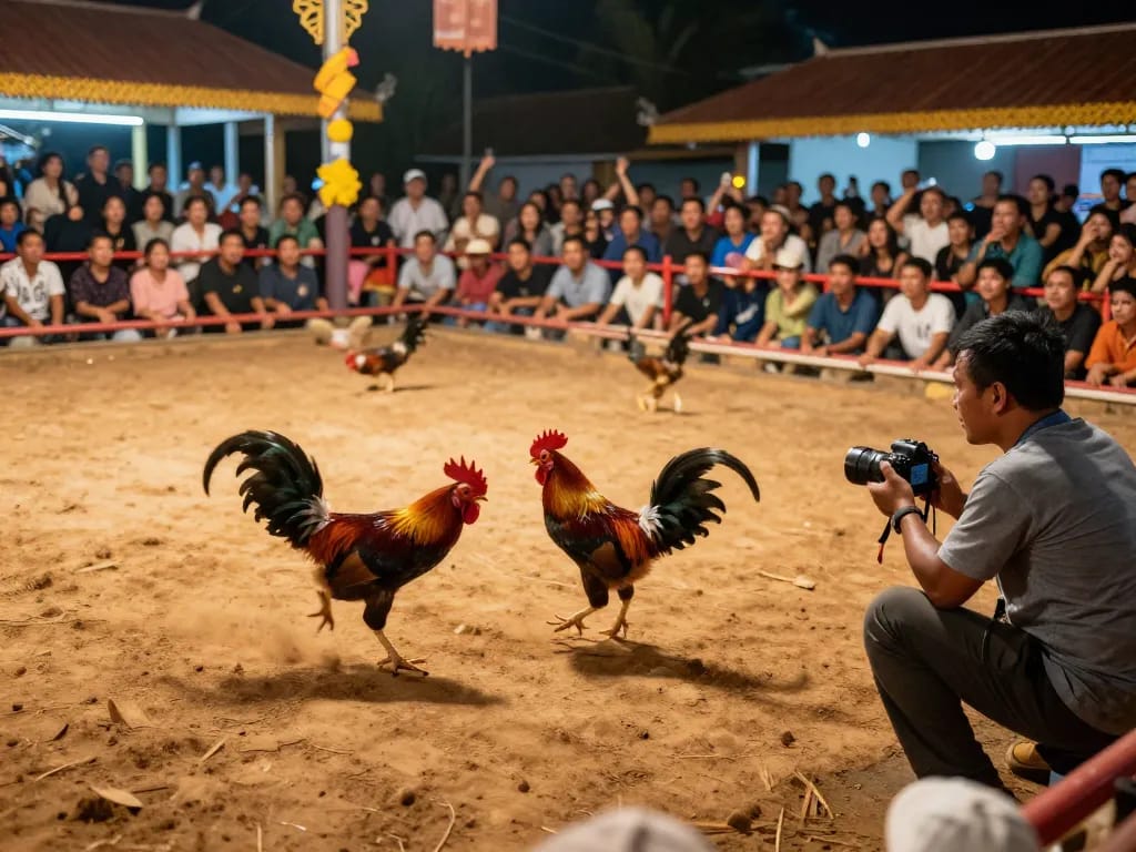 Watch đá gà trực tiếp with fierce roosters battling live in a thrilling arena environment.