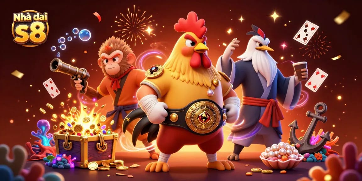 Experience thrilling action at Nhà cái s8, featuring dynamic character battles amidst a treasure-filled underwater scene.