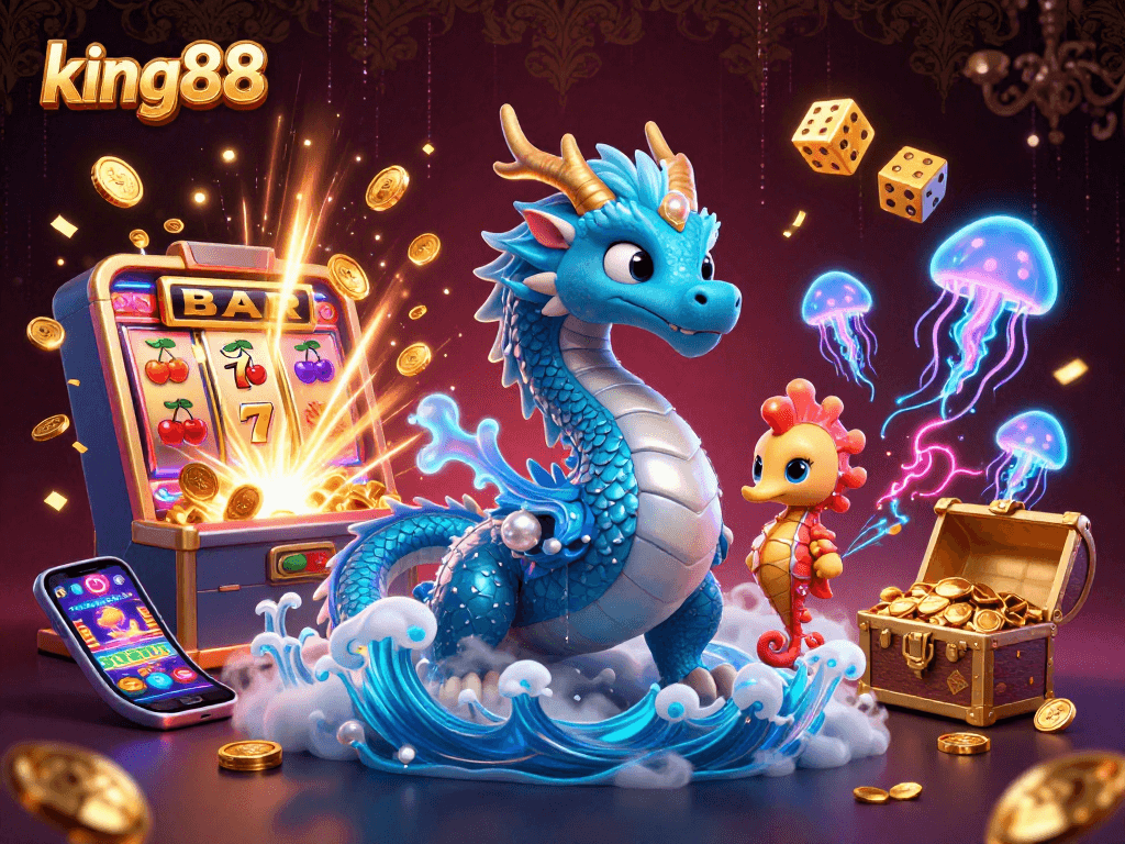 Engage with king88's vibrant slot machine action and dazzling ocean-themed characters.