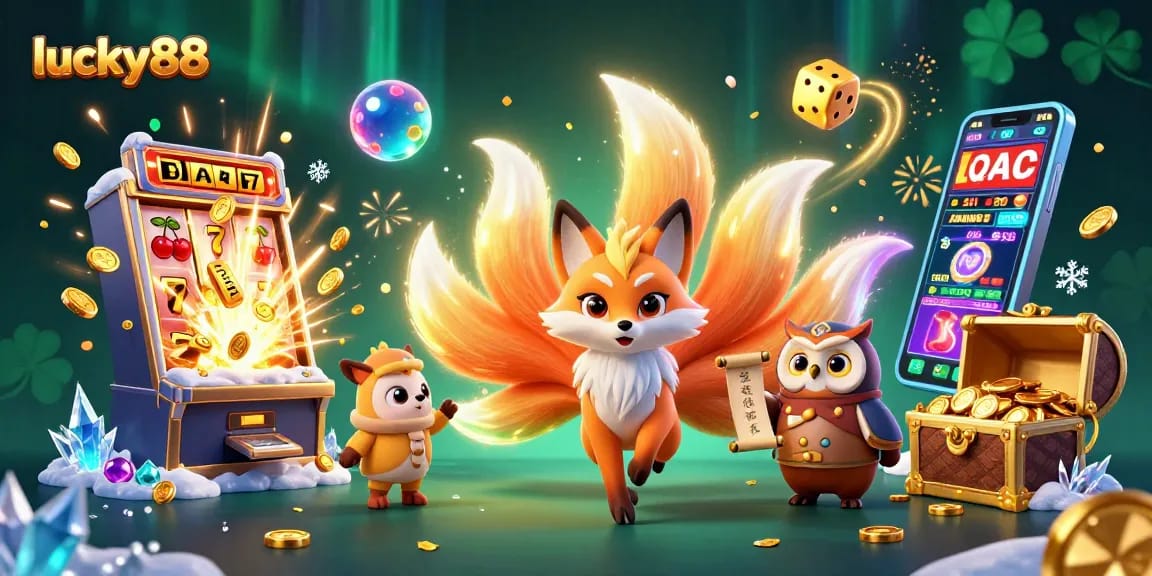 Experience winning thrills with lucky88 as a vibrant 3D illustration brings to life a dynamic gaming scene.