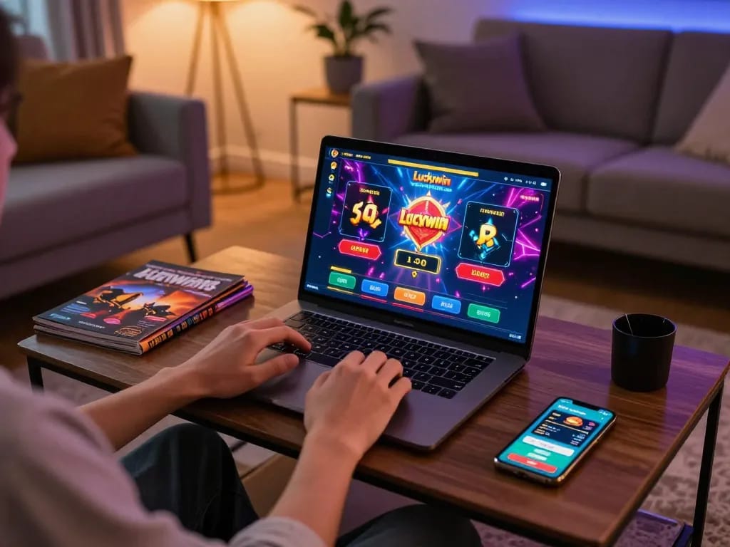 Engaging gameplay on Luckywin platform in a cozy home setting.