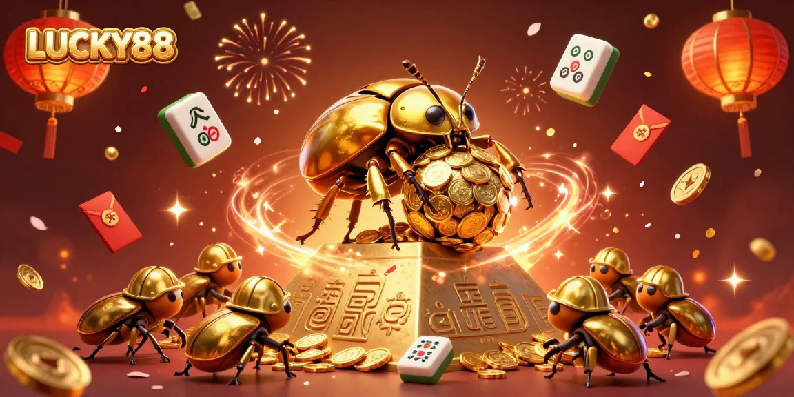 Spin to win with LUCKY88's vibrant casino-themed illustration featuring lucky symbols and festive elements.