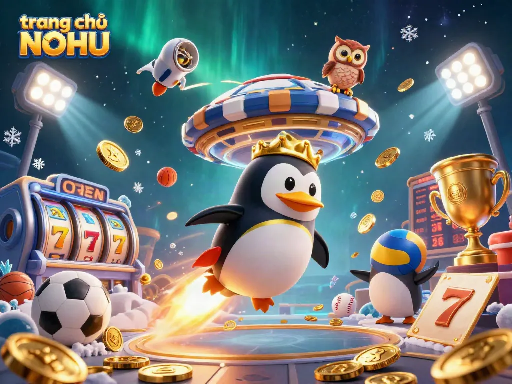Experience vibrant jackpots at trang chủ NOHU with golden coins flying around captivating characters in an exciting casino scene.