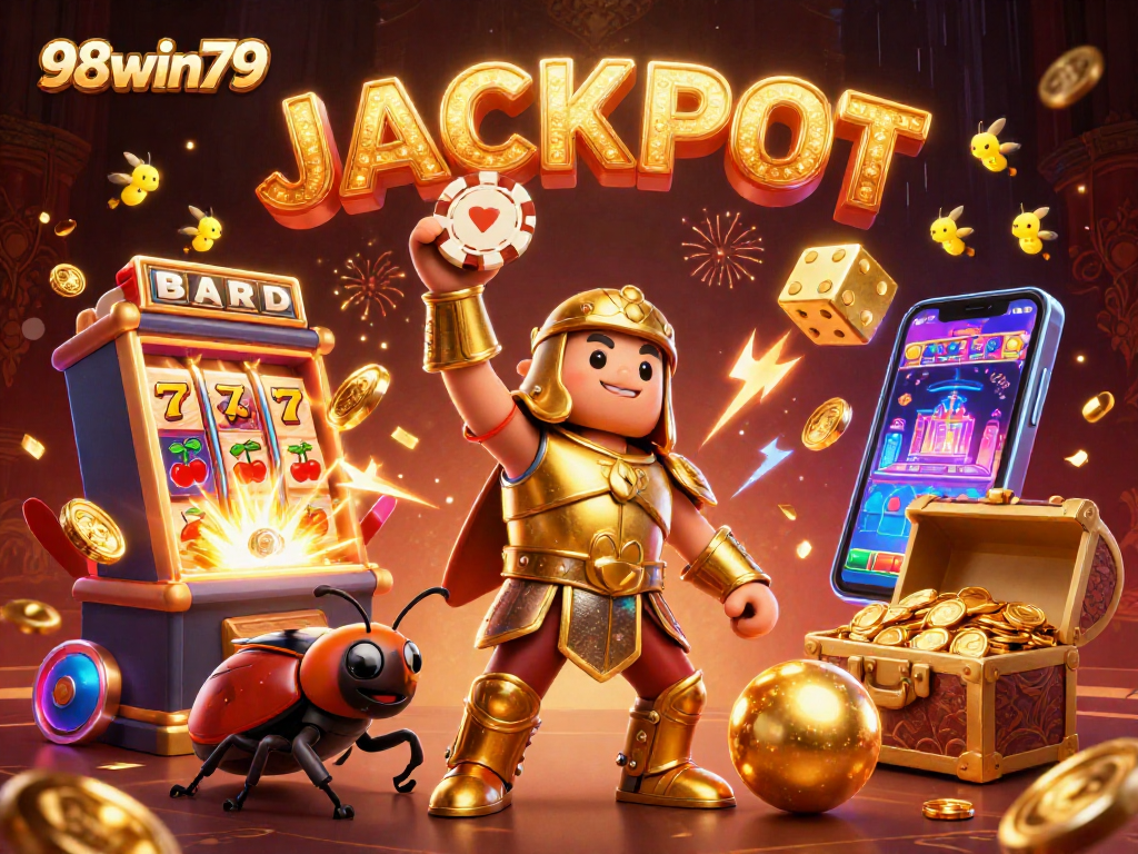 Engage in gaming excitement at 98win79 with colorful casino illustrations and dynamic jackpots.