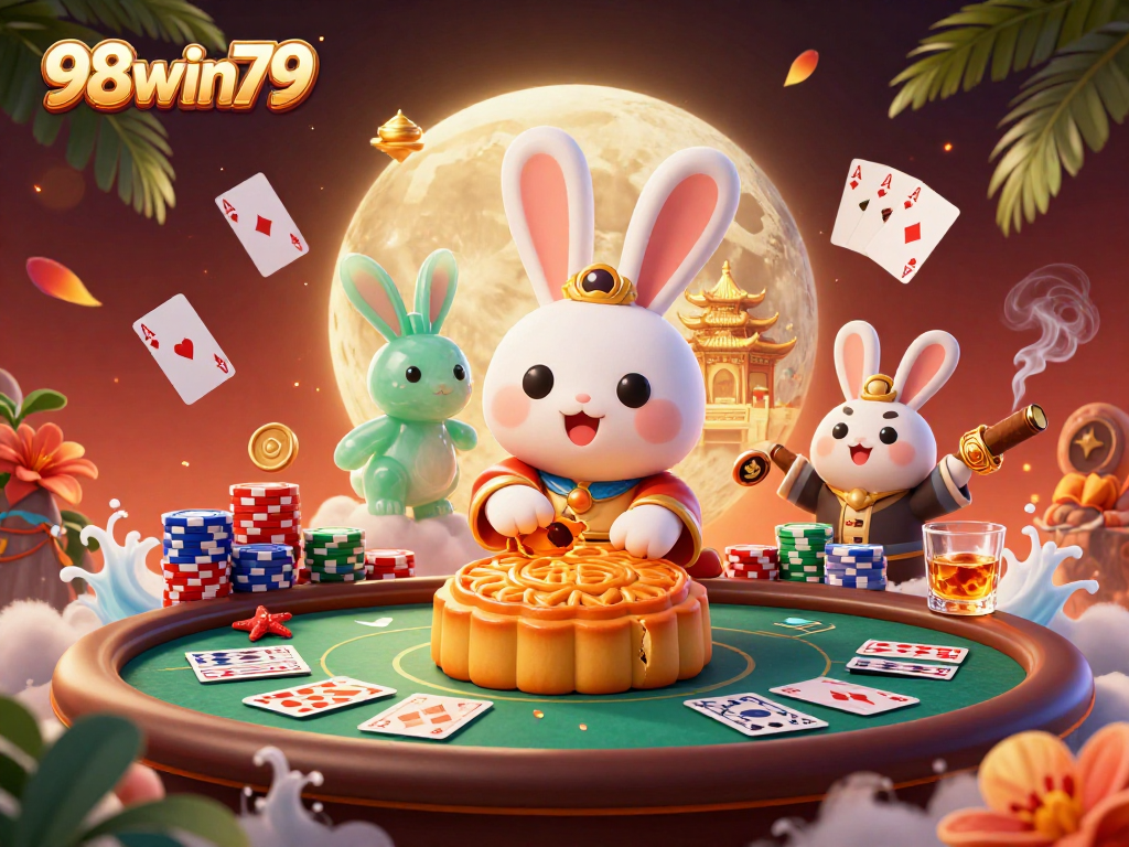 Engage with 98win79's captivating casino experience featuring vibrant characters and poker elements.