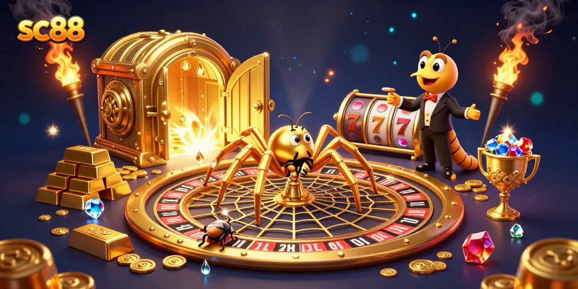 Spin the wheels at sc88 with this vibrant 3D casino scene featuring exciting rewards.