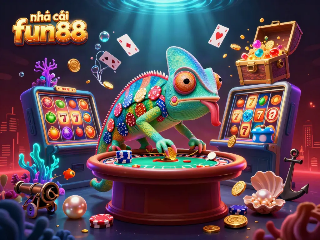 Experience exciting gaming adventures at nhà cái fun88 with a colorful chameleon casino owner.