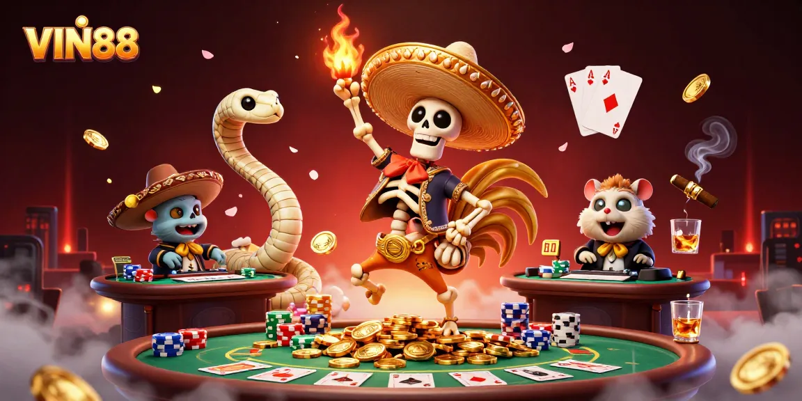 Catch the excitement with VIN88 as a skeleton mariachi rooster dances on gold coins.