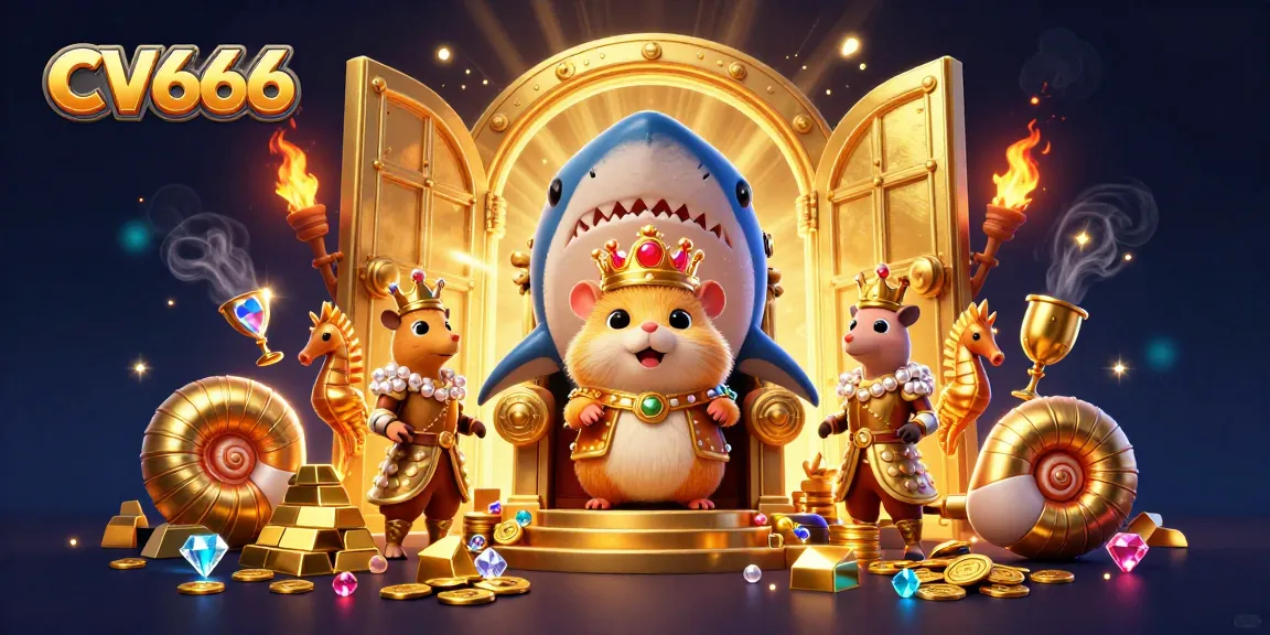 CV666 captures the excitement of online gaming with a dynamic 3D illustration featuring a golden hamster king and treasure.