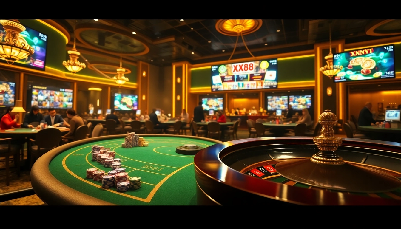 Experience the excitement at XX88 with vibrant casino tables and engaging players.