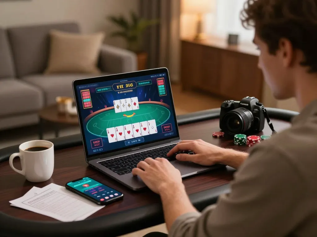 Player engaged in an online casino game at CM88, with vibrant poker interface and warm atmosphere.