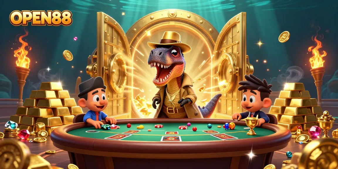 Experience high-stakes games with OPEN88 as vivid characters engage at a thrilling blackjack table.