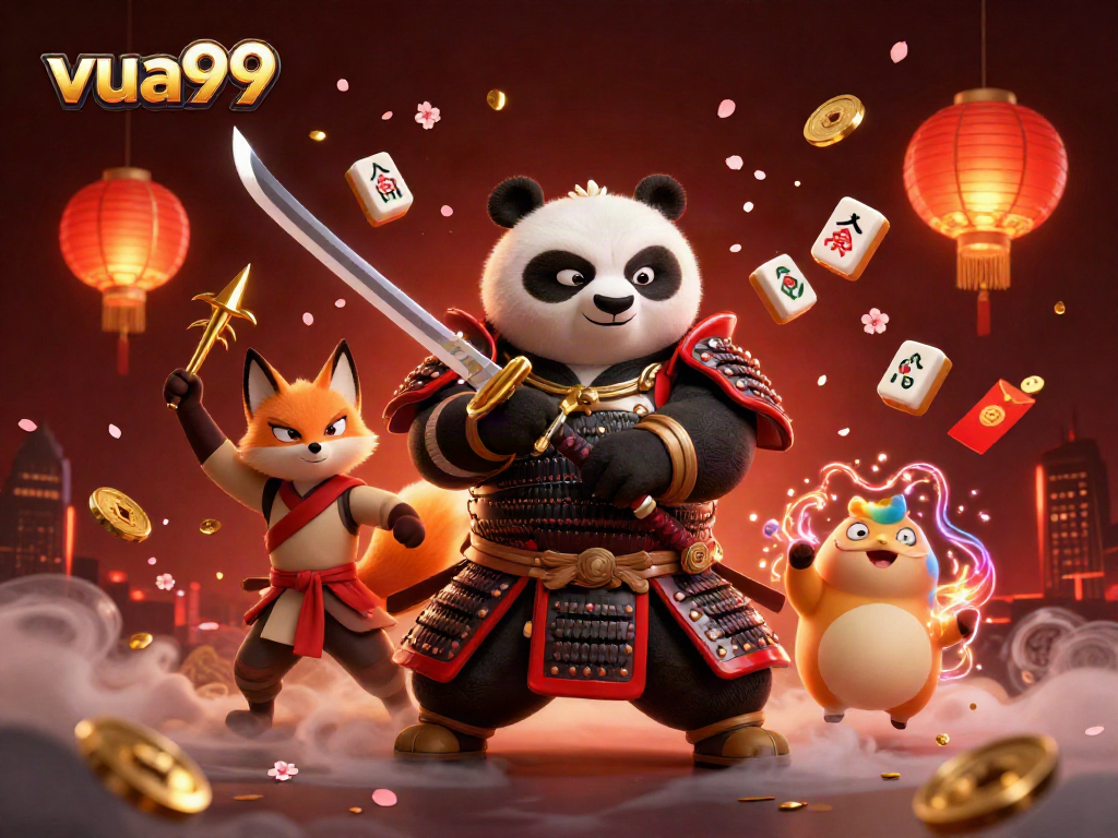Engage in thrilling gaming action at vua99 with dynamic samurai panda and casino elements.