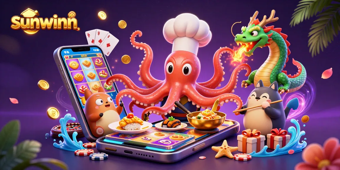 Experience thrilling wins with sunwinn as vibrant characters engage in dazzling gambling action.