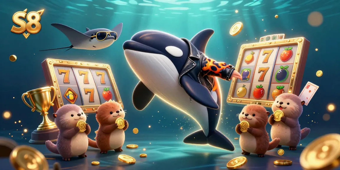 S8 offers thrilling slot games, featuring an orca whale, stingray, and otters collecting coins.
