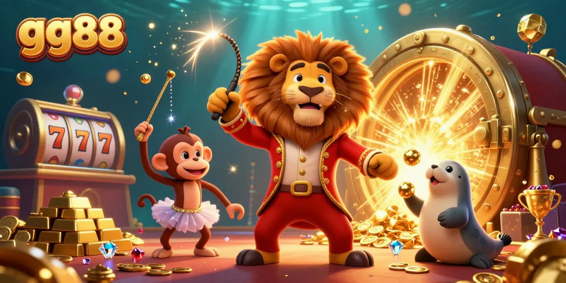 Experience thrilling gameplay with gg88 in a vibrant 3D casino illustration featuring lively characters and rich treasures.