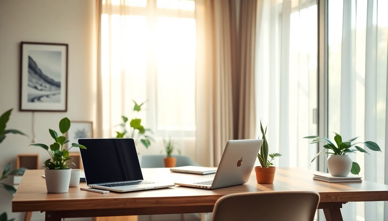 Promote coping strategies for stress and anxiety with a calming workspace scene.