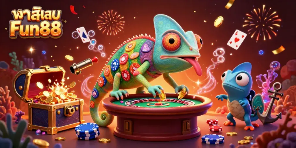 Experience the vibrant ambiance of คาสิโน Fun88 with a dynamic chameleon casino owner and rich game elements.