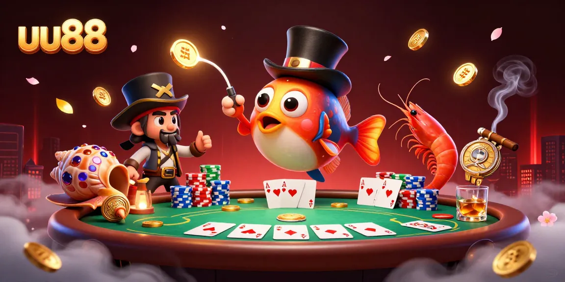 Experience the excitement of uu88 casino with vibrant characters, poker action, and glowing treasures.