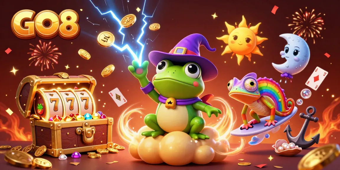 GO8 showcases a mystical gaming world with prize reels and gold coins, perfect for online bettors.