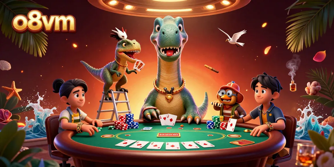 Engage those at o8vm with a vibrant casino scene featuring a brontosaurus and clever raptor.