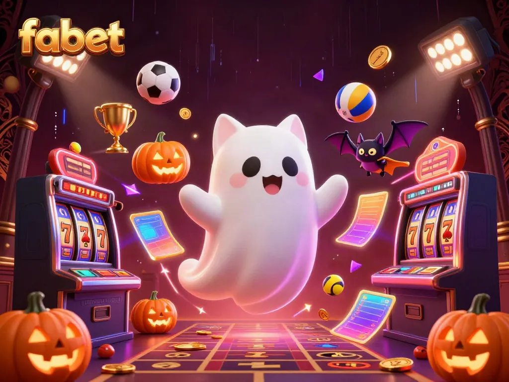 Experience the excitement of fabet with a dynamic 3D casino scene featuring a ghost cat and vampire bat.