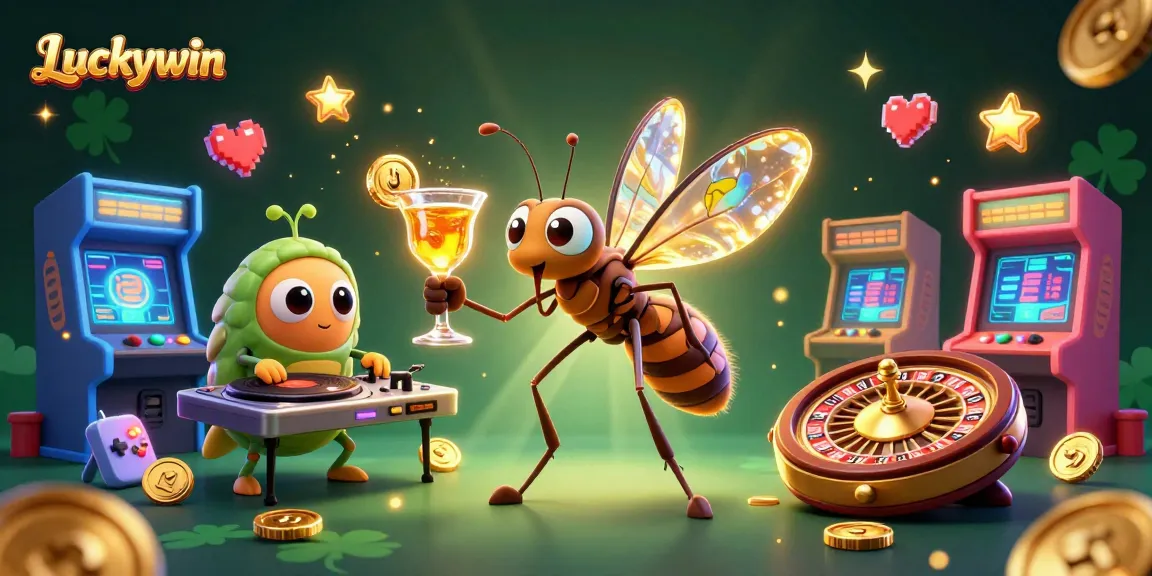 Experience Luckywin's exciting casino world with a vibrant 3D illustration showcasing gaming elements and engaging characters.