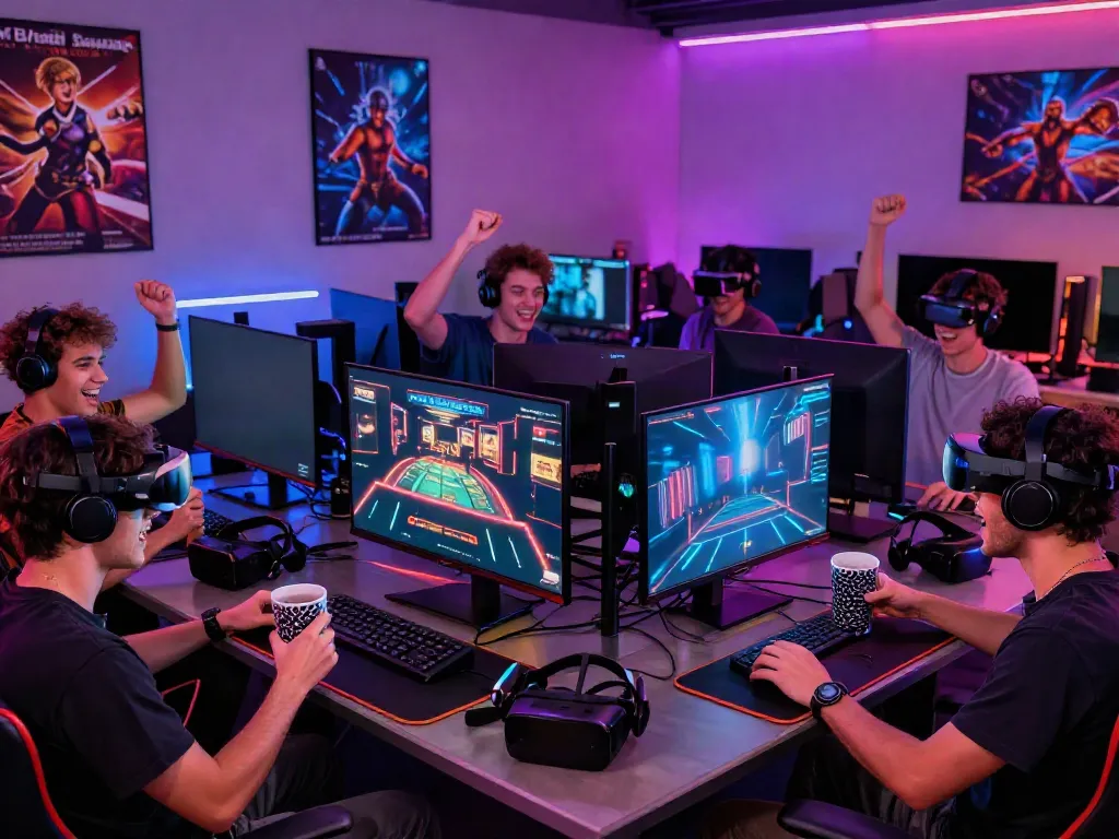 Online gaming party at https://man88pro.com/ with friends enjoying diverse games in a dynamic setting.