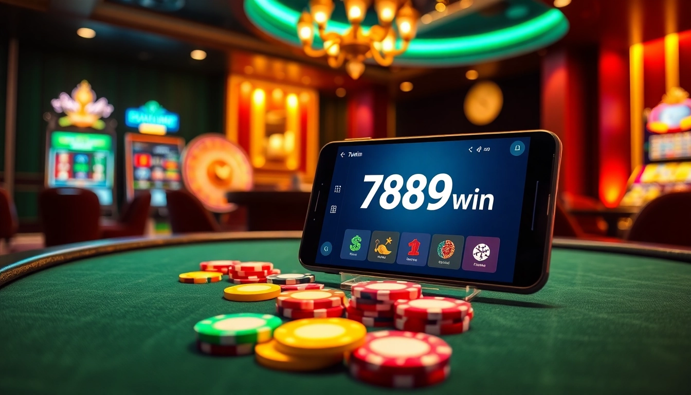 Experience the thrill of the 789win app with vibrant casino visuals showcasing exciting games.