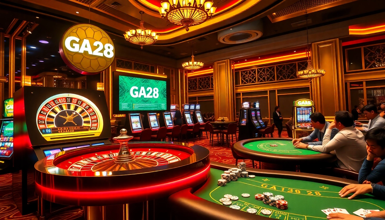 Winning at GA28 casino with vibrant slot machines and an exciting roulette wheel.