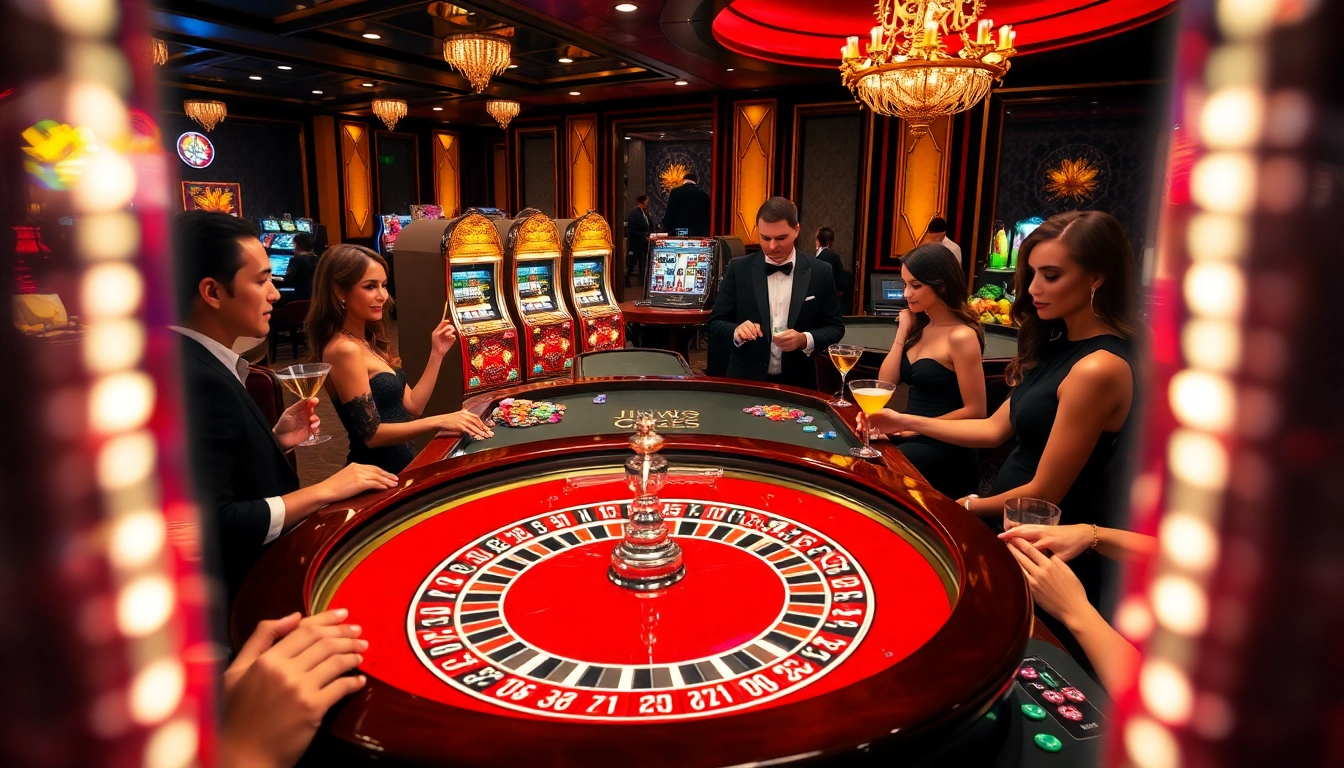 Engage with cm88.mem at a luxurious casino featuring roulette and slot machines.