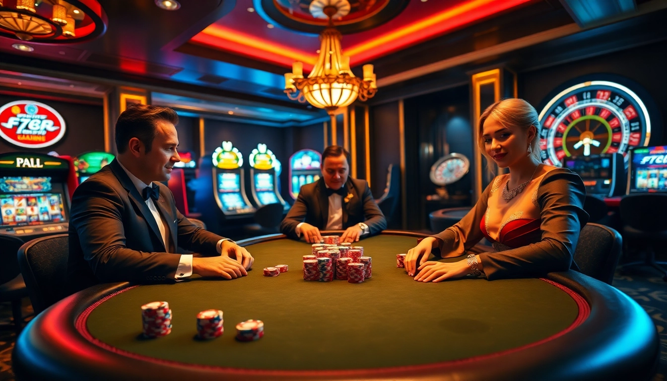 High-stakes poker action at a luxurious casino table featuring https://f8betb1.com/ elements.